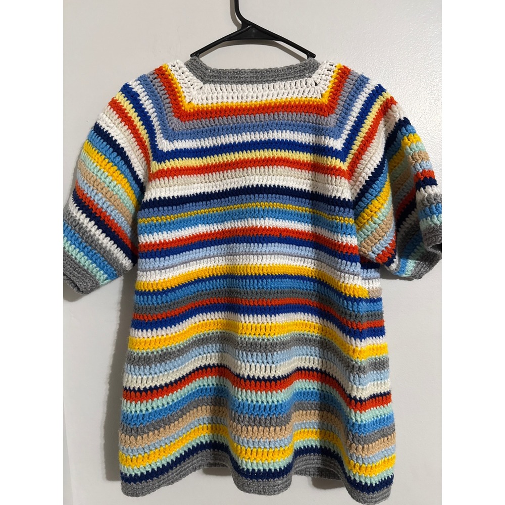Vintage Handmade Crochet Cardigan Short Sleeve Multi-Color Boho Sweater - Picture 4 of 6